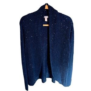 Chico’s Women’s Cardigan Sweater Navy Blue Sequined Dress Knit Size XL